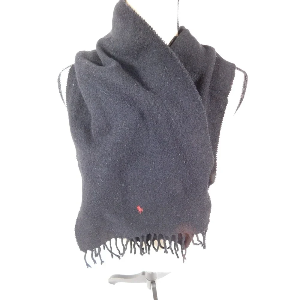 Vintage Ralph Lauren Polo Lambs-wool Blend Black Scarf